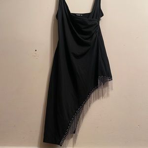 Y2K Renaissance Style black Curve Mini Dress Black with silver Chain fringe